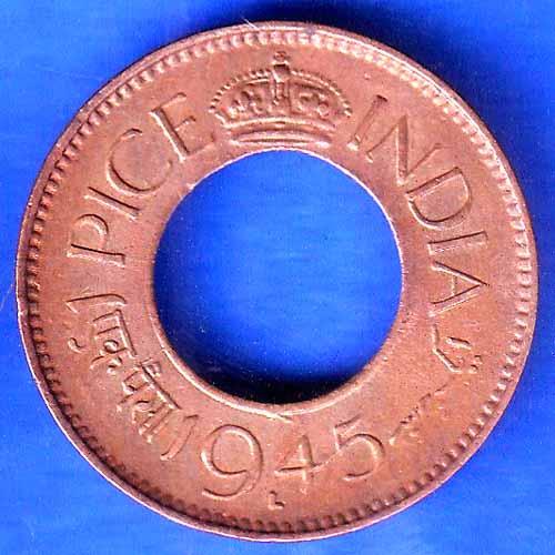 British India 1945 LAHORE Mint George VI King 1 Pice Copper Coin ANH2622