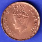 BRITISH INDIA 1939 GORGE VI KING ONE QUARTER ANNA COPPER COIN HSK731