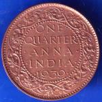 BRITISH INDIA 1939 GORGE VI KING ONE QUARTER ANNA COPPER COIN ANH2428
