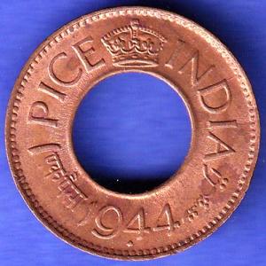 British India 1944 Lahor mint One Pice copper coin SK282