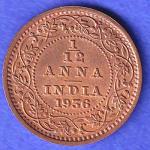 BRITISH INDIA 1936 GORGE VI KING 1/12 ANNA COPPER COIN SK444