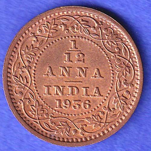 BRITISH INDIA 1936 GORGE VI KING 1/12 ANNA COPPER COIN SK444
