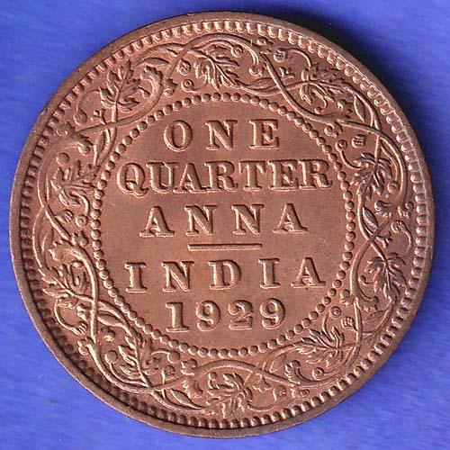 BRITISH INDIA 1929 GEORGE V KING EMPEROR ONE QUARTER ANNA SK588