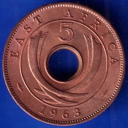 EAST AFRICA UNC 1963 “QUEEN ELIZABETH THE SECOND” FIVE CENTS RARE COIN ANH381