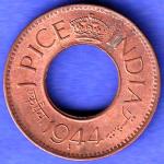 British India 1944 Lahor mint One Pice copper coin SK199