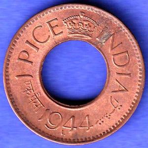 British India 1944 Lahor mint One Pice copper coin SK199