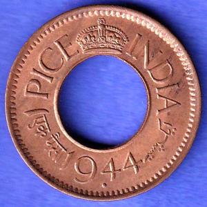 British India 1944 Lahor mint One Pice copper coin SK497