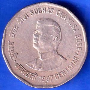 Republic India 1997 Bombay Mint  Subhas Chandra Bose Centenary 2 Rupee Coin ANH2325