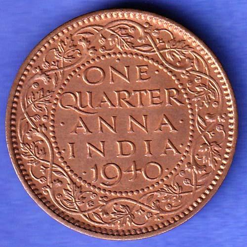 British India 1940 George VI King One Quarter Anna Copper Coin  SK1093