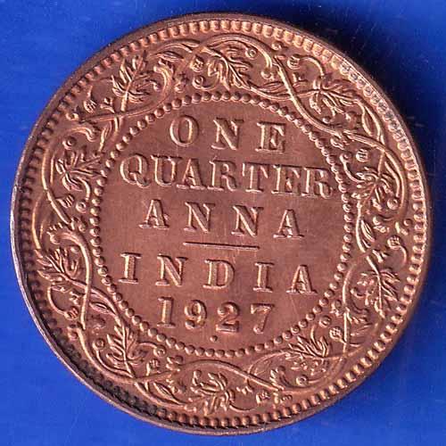British India 1927 BOMBAY MINT George V One Quarter Anna Coin ANH2829