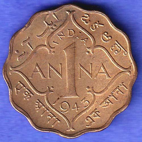 British India 1943 George Vi King One Anna Coin SK745