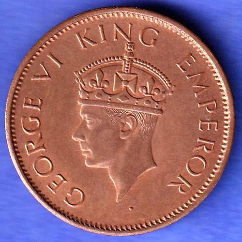British India 1940 George VI King One Quarter Anna Copper Coin  SK1093