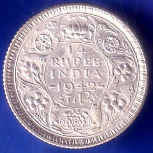British India 1942 George Vi King Quarter Rupee Coin ANH2430