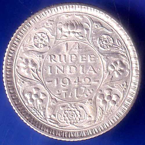 British India 1942 George Vi King Quarter Rupee Coin ANH2430