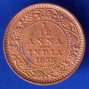 British India 1935 George V King Emperor 1/12 ANNA Coin ANH3027