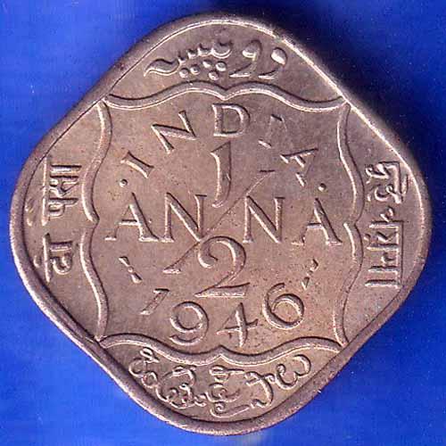 British India 1946 George VI King 1/2 Anna BOMBAY MINT Coin ANH2078
