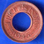 British India 1945 Bombay Mint George VI King 1 Pice Copper Coin ANH2280