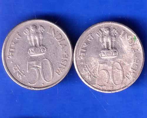 SET OF 2 : REPUBLIC INDIA 50 PAISA 1889-1964 BOMBAY MINT COINS ANH2577