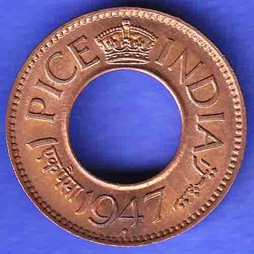 British india king bombay mint george vi 1947 one pice beautiful copper Coin HSK627
