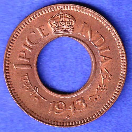 British India 1943 George Vi King One Pice Coin SK747