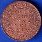 British India 1942 George VI King Emperor One Quarter Anna Coppr Coin ANH84
