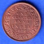 British india 1936 BOMBAY MINT George v one quarter anna copper coin SK943