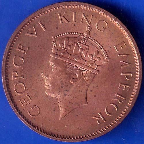 British India 1942 George VI King Emperor One Quarter Anna Coppr Coin ANH84