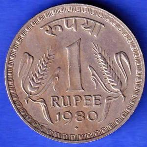 REPUBLIC INDIA 1980 BOMBAY MINT ONE RUPEE COIN ANH3327