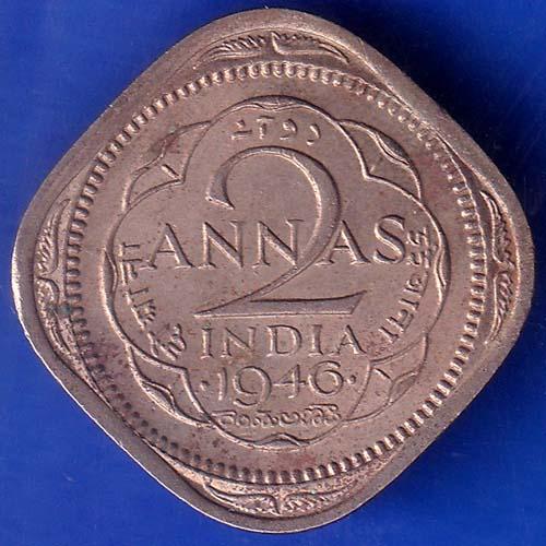 British India 1946 GeorgeVi King TWO Anna Coin ANH681