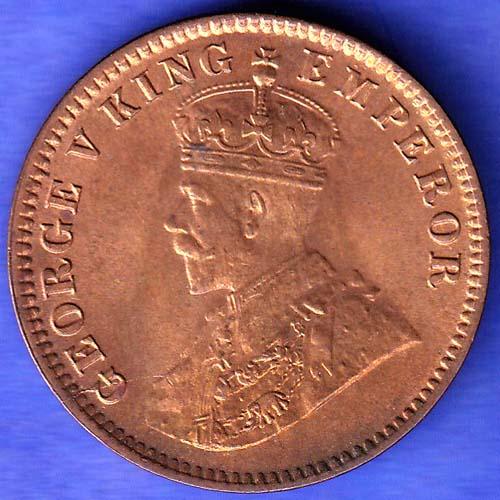 British India 1920 George V King ONE QUARTER Anna Copper Coin SK93