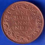 BRITISH INDIA 1939 GORGE VI KING ONE QUARTER ANNA COPPER COIN ANH1982