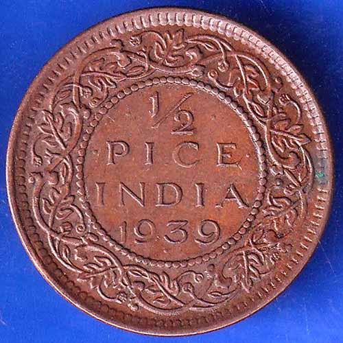 British India 1939 George VI King Emperor Half Pice Coin ANH2080