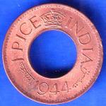 British India 1944 George VI King LAHORE MINT 1 Pice Copper Coin ANH2480