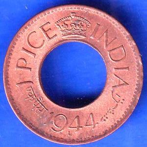British India 1944 George VI King LAHORE MINT 1 Pice Copper Coin ANH2480