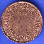British India 1942 George VI King Emperor One Quarter Anna Copper Coin HSK336