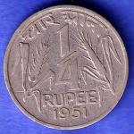 Government of India 1951 QUARTER Rupee calcutta MINT Coin SK594