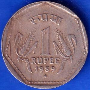 Republic India 1989 Hyderabad Mint One Rupee Coin ANH186