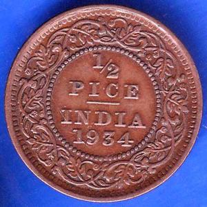 British India 1934 George V King Emperor Half Pice Coin ANH2082
