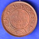 BRITISH INDIA 1940 1/2 PICE GEORGE VI COPPER COIN HSK783