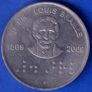 Republic India 1809 2009 Bombay Mint Louis Braille 2 Rupees Coin ANH284
