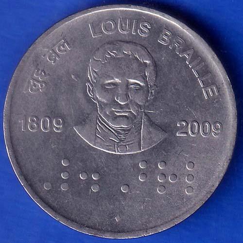 Republic India 1809 2009 Bombay Mint Louis Braille 2 Rupees Coin ANH284
