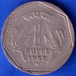 Republic India 1987 Hyderabad Mint One Rupee Coin ANH240