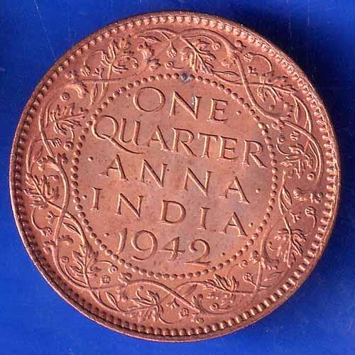 BRITISH INDIA 1942 one quarter anna GEORGE VI COPPER COIN ANH2835