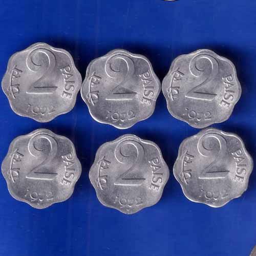 SET OF 6 : REPUBLIC INDIA 1972 TWO PAISA HYDERABAD MINT COINS ANH1585