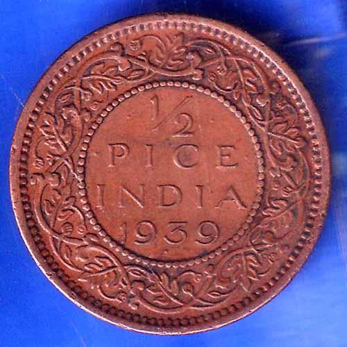 British India 1939 Bombay Mint  George VI King Emperor Half Pice Coin ANH2237