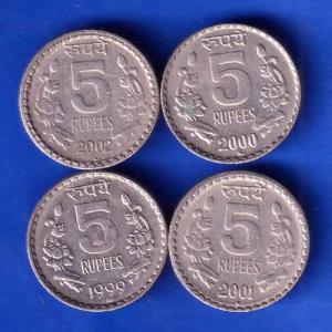 4 SET OF REPUBLIC INDIA DIFFERENT YEAR, MINT  5 RUPEE COINS ANH2929