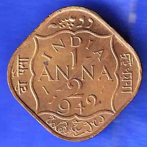 British India 1942 George VI King Half Anna Coin ANH3193
