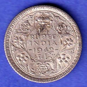british india 1942 george vi 1/4 rupee silver coin SK242