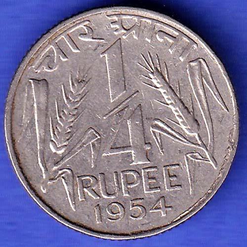 Government of India 1954 1/4 Rupee calcutta MINT Coin HSK1040