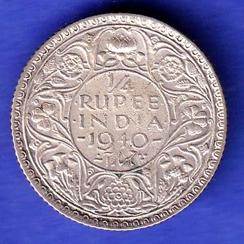 BRITISH INDIA 1940 george vi 1/4 RUPEE SILVER COIN HSK902